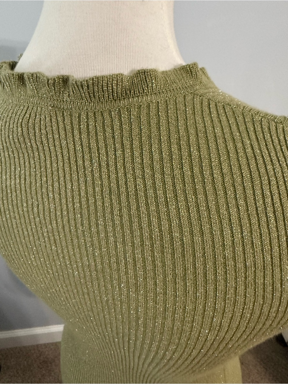 Olive Ribbed Sleeveless Tank with Ruffle Trim - Picture 4 of 5